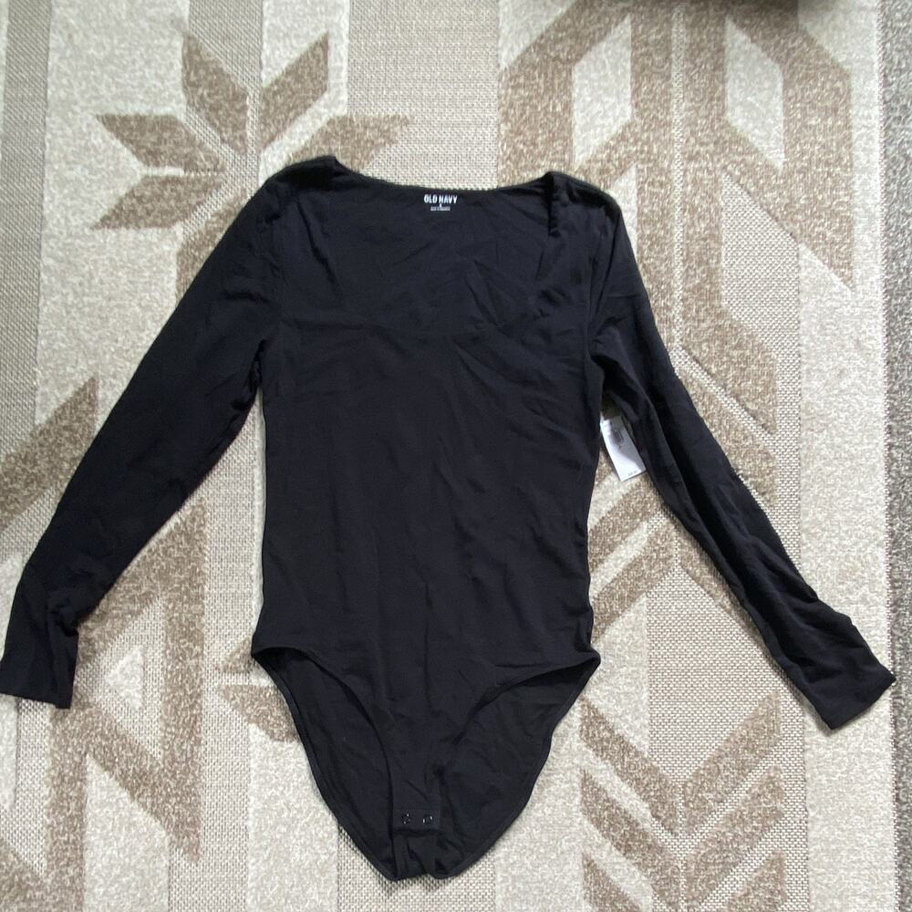 Old Navy Women's Long Sleeve Bodysuit M Square Neck with Snap Closure